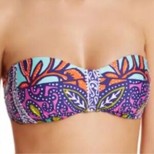 NWT TRINA TURK BANDEAU BIKINI TOP. BATIK MIX PRINT. SZ 8